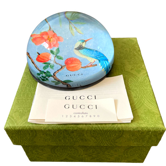 Authentic GUCCI Floral Bird Paperweight with Tian Print Blue Holiday Boxed Gift - Picture 1 of 11
